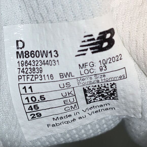 New Balance Fresh Foam X 860 v13 White Dark Silver Shoes M860W13 Men's Size 11 - Picture 7 of 7